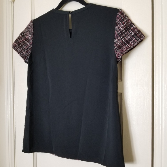 BANANA REPUBLIC black back tweed wool metallic front short sleeve top - Picture 6 of 9